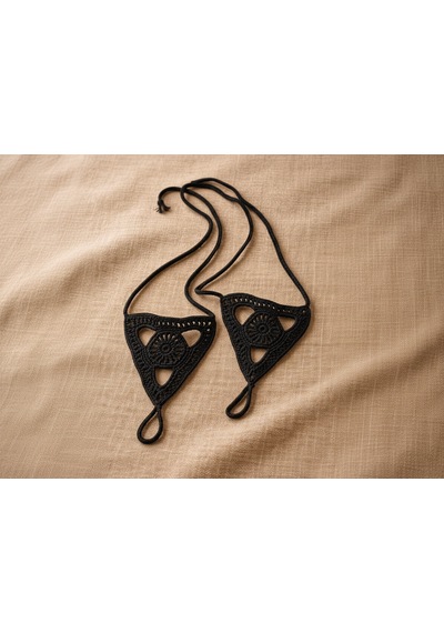 Boho Stil Barefoot Sandal El Yapımı Siyah Ayak Aksesuarı Çift