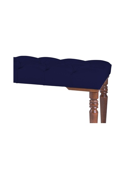 Gazzini Classic Torna Gürgen Ahşap Ayak Chester Model Kapitoneli Mavi Puf Bench - Ceviz Ayak