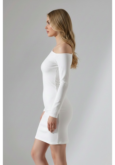 Zedefx Kadın Tek Omuz Bodycon Elbise Beyaz