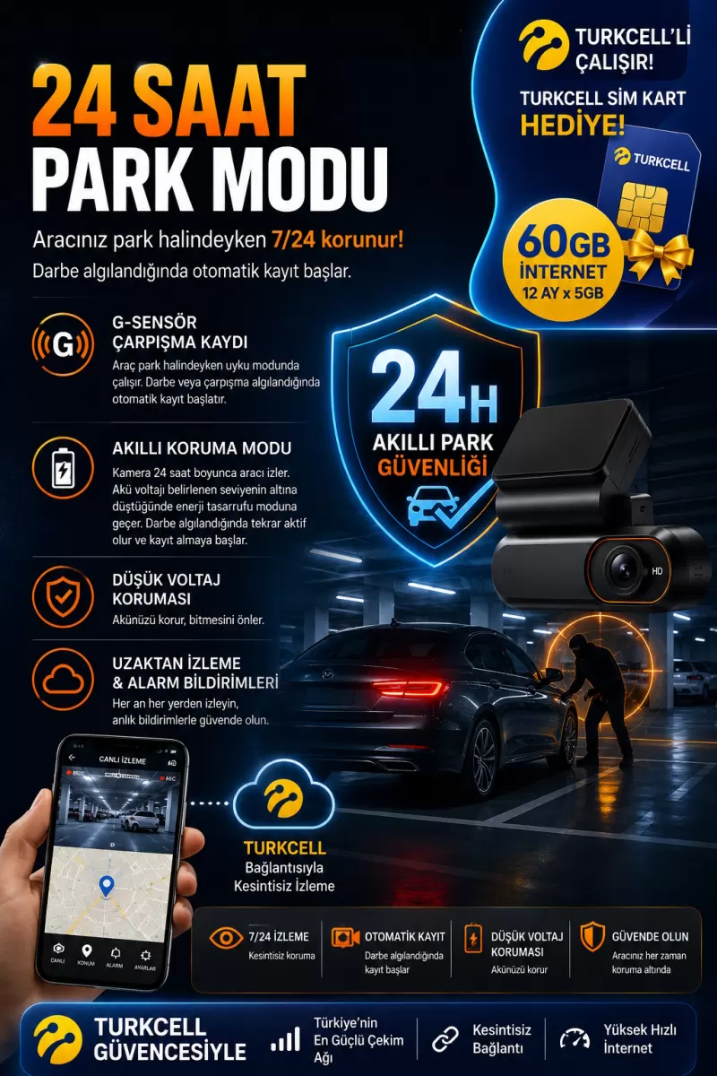 O-kam Araç Içi Kamera Uzaktan Araç Kamerasını İzleme 1080p Kamera Gps +1 Yıl Turkell İnternet