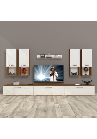 Decoraktiv Eko 8da Mdf Tv Ünitesi Tv Sehpası - Ceviz Beyaz Ahşap - Beyaz