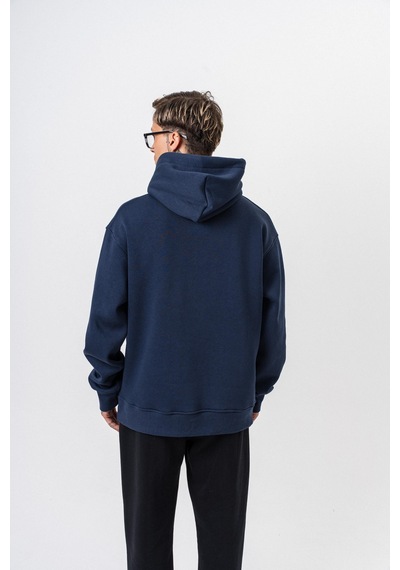Erkek Respire Yazı Detaylı Kapüşonlu Basic Oversize Hoodie Lacivert