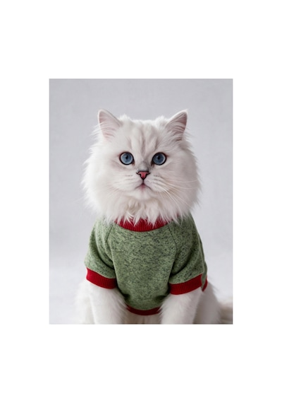 Çilek Tadında Kedi Sweatshirt Yeşil Kırmızı Sıcak Tutan Yumuşak Kedi Kıyafeti