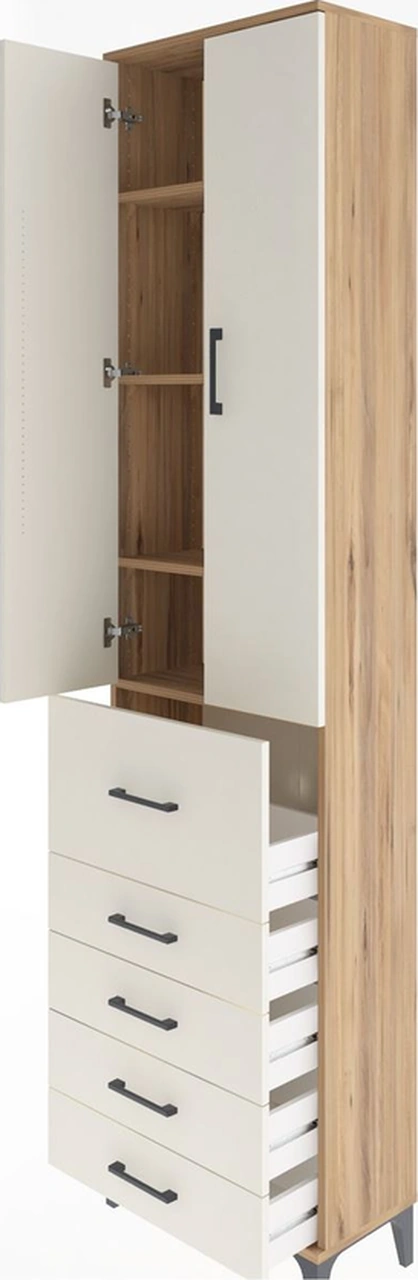 Arges Dolap 4 Raflı 5 Çekmeceli 2 Kapaklı 60x30x243 Çam-aytaşı Çam