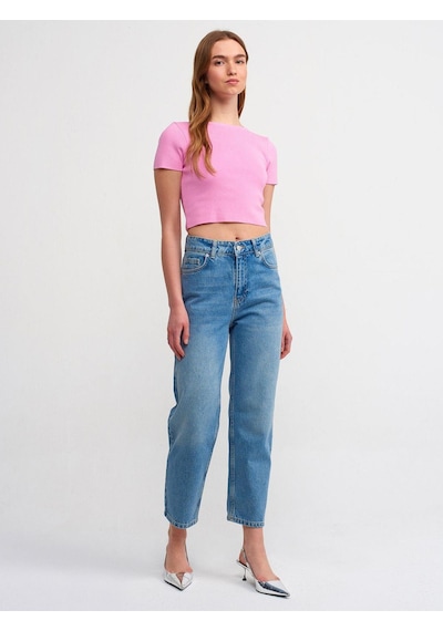Dilvin 10357 Bisiklet Yaka Kısa Kol Crop Kazak-pembe-513 Pembe