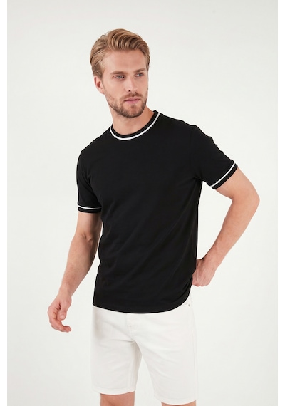 Buratti Pamuklu Bisiklet Yaka Kontrast Şeritli T Shirt Erkek T Shirt 5904034 Siyah
