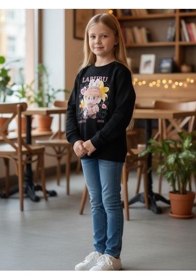 Zekids Kız Çocuk Pamuklu Karakter Baskılı Sweatshirt-16389 Siyah