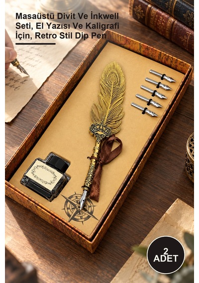 2 Adet Vintage Divit Hokka Seti Masaüstü Divit Ve İnkwell Seti, El Yazısı Ve Kaligrafi İçin, Retro Stil Dip Pen