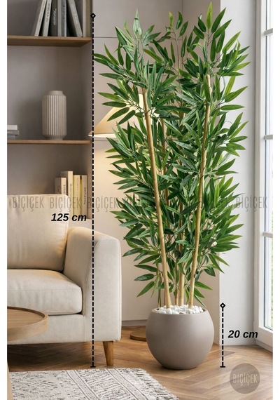 125cm Yapay Bambu Ağaci Mocha Küre Saksıda Kahverengi