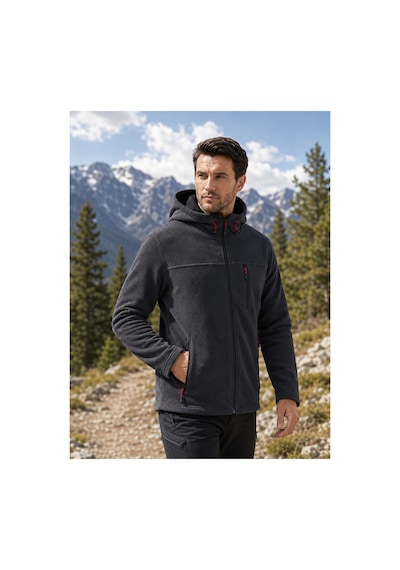 Luxıc Core Erkek Kapüşonlu Koyu Gri Polar 3 Cepli Fermuarlı Sıcak Tutan Kışlık Outdoor Hoodie Günlük Stilpro
