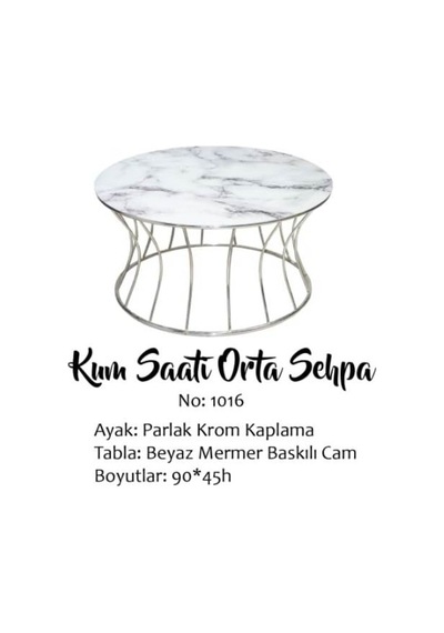 Brc Kum Saati 1016 Orta Sehpa Model Beyaz Mermer Temper Cam Metal