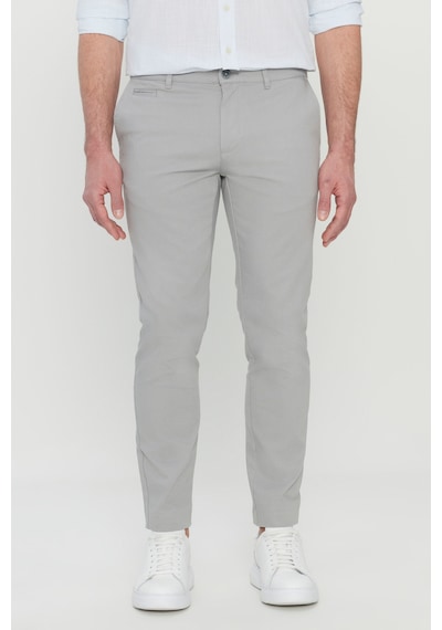 AC&Co / Altınyıldız Classics  Erkek Grı Pamuklu Slim Fit Dar Kesim Armürlü Yan Cepli Esnek Casual Pantolon Gri