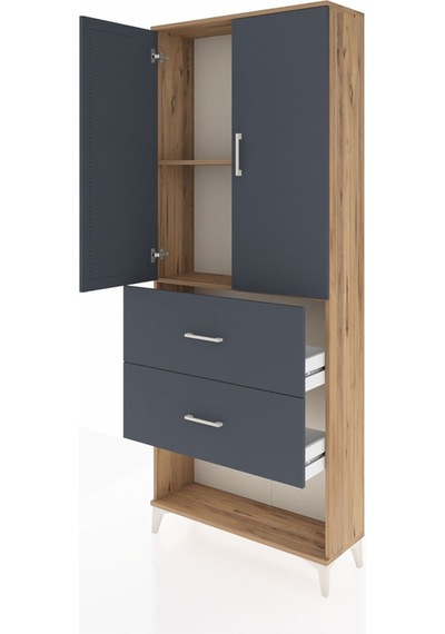 Arges Dolap 2 Raflı 2 Çekmeceli 2 Kapaklı 88x30x221 Çam-antrasit Çam