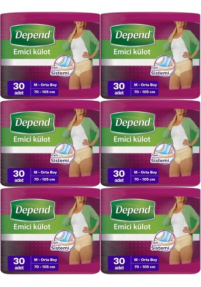 Depend Emici Külot Hasta Bezi Medium - Orta Kadın 180 Adet 6 Paket x 3