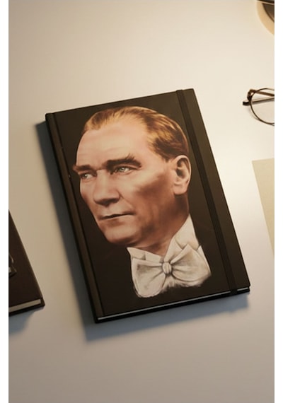 Atatürk Tarihsiz Ajanda Kuşe Kapak 1 Adet Atatürk Modalist Çizgili Defter Lastikli 14x20 Cm Günlük Planlayıcı Ajanda Sarı