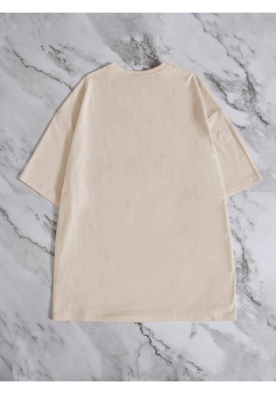 Altamira Unisex Bej Los Angeles Baskılı Oversize T-shirt 001