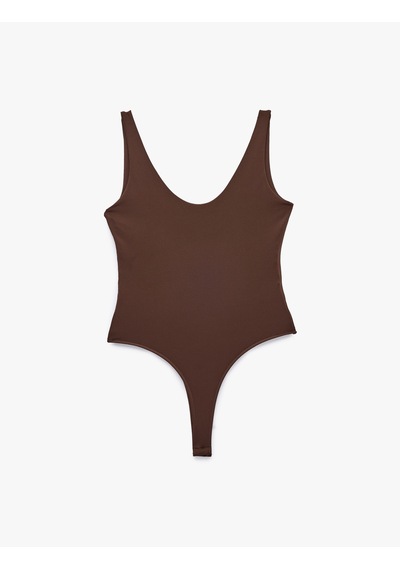 Koton Slim Fit U Yaka Kalın Askılı Bodysuit Kahverengi 6sak10265ek Kahve