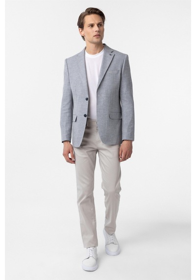 Süvari Mavi Slim Fit Düz Mono Yaka 6 Drop Ceket