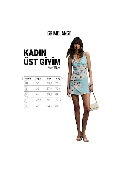 Grımelange Vayela Kadın Yumuşak Ve Esnek Kumaşlı Çiçek Baskılı Sırt Dekolteli Mini Mavi / Desenli El
