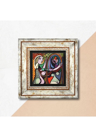 Picasso Ayna Karşısındaki Kız Taş Duvar Tablosu - Çerçeveli Taş Tablo - Dekoratif Duvar Sanatı - Modern Ev Ve Ofis Duvar Dekoru K1-301