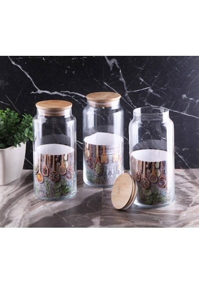 Seramikci Bambu Kapaklı Cam Kavanoz 1.3Lt 3 Adet