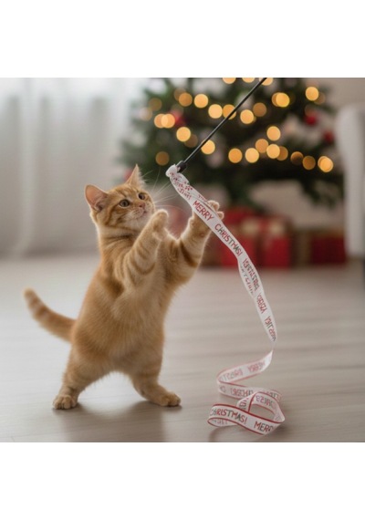 10 Adet Yılbaşı Temalı Kedi Oyun Oltası Renkli Şeritli