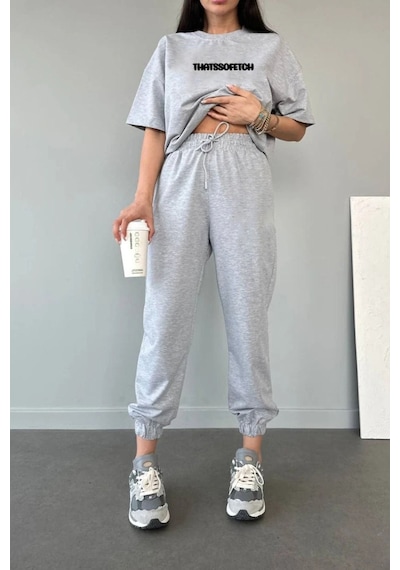 Thatssofetch T-shirt Eşofman Altı Jogger - Gri Baskı Alt Üst Eşofman Takımı Oversize Bisiklet Yaka Gri Thatssofetch T-shirt Eşofman Altı Jogger - Gri Baskı Alt Üst Eşofman Takımı Oversize Bisiklet Yaka Gri