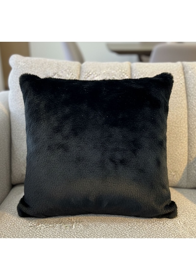 Premium Siyah Peluş Kırlent Kılıfı 45x45 Cm Yumuşak Dokulu, Şık Ve Modern Koyu Siyah