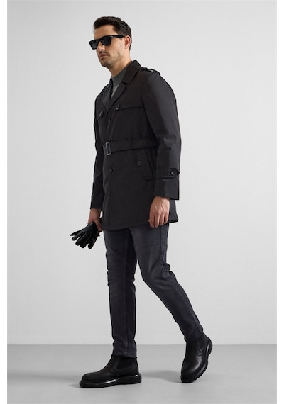 Süvari Siyah Slim Düz Cepsiz Trençkot Mn2008700542-s09 Siyah