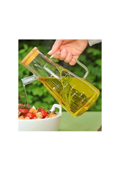 Dekoratif Bambu Kapaklı Borosilikat Cam Yağdanlık Sirkelik Limonluk Sosluk 900 Ml Şeffaf
