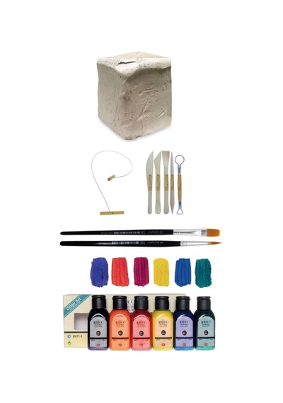 Seramik Hamuru 6 Kg Artdeco Akrilik Boya Seti 6x75ml Simli Renkler Seramik Başlangıç Seti