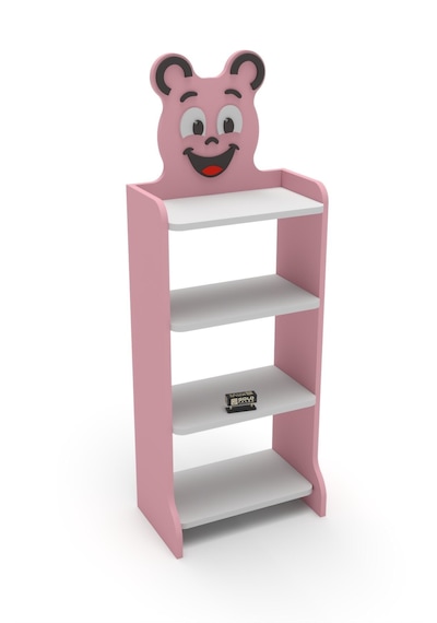 Reyo Falez Çocuk Kitaplık Happy Face 4 Raflı Sevimli Figürlü Düzenleyici Raf Sistemi - 8025 Pembe