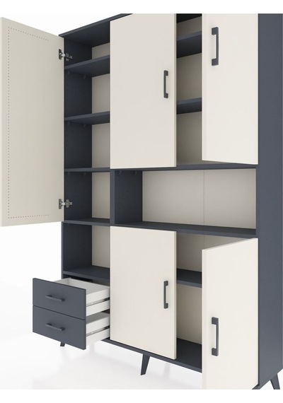 Arges Dolap 10 Raflı 2 Çekmeceli 5 Kapaklı 132x30x195 Antrasit-aytaşı/antrasit Aytası/antrasıt