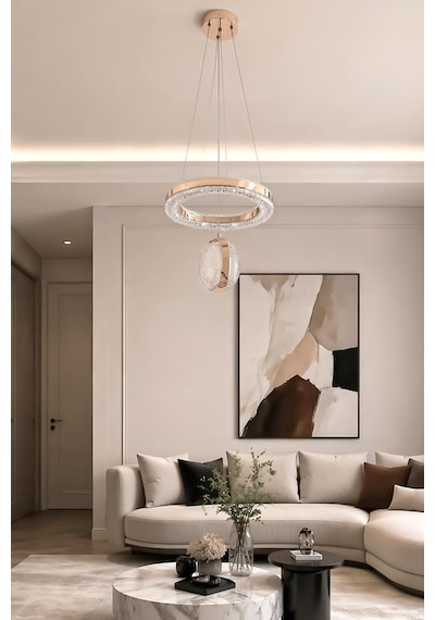 İnci Gold Modern Tasarım Sarkıt Led Avize 3 Renk Işık Kristal Görünüm Oturma Odası Yemek Odası Salon Yatak Oda Diğer