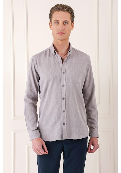 Efor Slim Fit Düğmeli Yaka %100 Pamuk Klasik Vizon Gömlek Gk 723 Vizon
