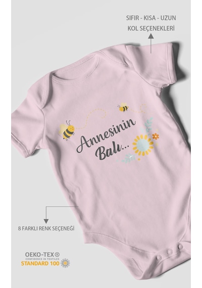 Morivokids Annesinin Balı Kısa Kollu Bebek Body %100 Pamuk Bebe Pembe