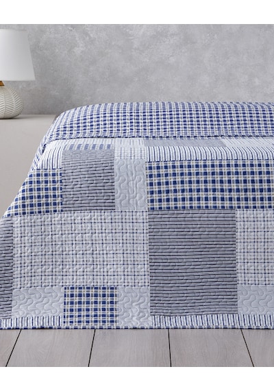 English Home Urban Patchwork Tek Kişilik Çok Amaçlı Örtü 160x220 Cm Lacivert Lacivert