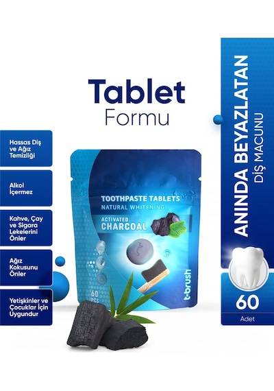 Tbrush Beyazlatıcı Aktif Karbonlu Diş Macunu Tableti - Doğal Ve Etkili Beyazlatma 60Tablet