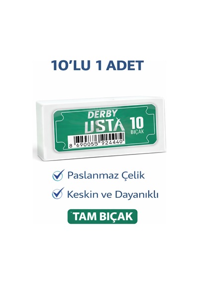 Derby Usta Çift Taraflı Jilet Tam Bıçak Berber Jileti 10lu 1 Paket