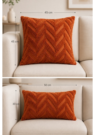 Wellsoft Dekoratif Kırlent Kılıfı 45x45 Ve 30x50 Peluş Koltuk Kanepe Yastık Kılıfı Kiremit 30 x 50