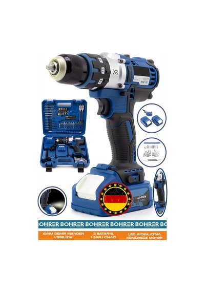 Böhrer Hb0367t Alman V258 5ah Darbeli Mavi 72nm Çift Şanzıman Kademe Ayarlı Akülü Vidalama Matkap