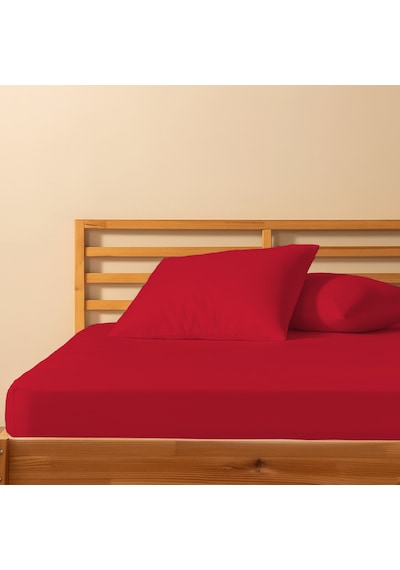 %100 Pamuklu Çift Kişilik Lastikli Çarşaf 180x200+25 50x70 Yastık Kılıfı 2 Adet Kırmızı