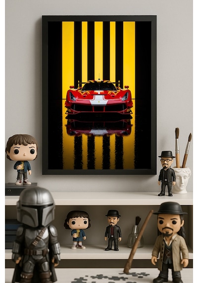 Ferrari 488 Gt3 Siyah Ahşap Çerçeveli Poster, Dekoratif Araba Duvar Tablosu