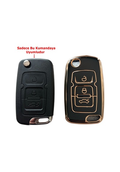 Geely Emgrand Uyumlu Nano Anahtar Kılıfı Kumanda Kılıfı Oto Anahtarlık Siyah Gold
