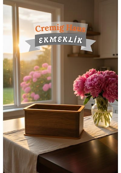 Geleneksel Tasarım Kapaklı Büyük Ekmeklik Dikdörtgen Ahşap Ekmek Sepeti Kemençe Desenli Çok Renkli