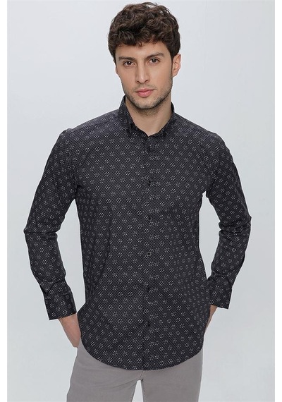 İmza Siyah Uzun Kol Baskılı Bez Ayağı Düğmeli Yaka Klasik Slim Fit Dar Kesim Pamuklu Likralı Gömlek 1004225244-siyah Siyah İmza Siyah Uzun Kol Baskılı Bez Ayağı Düğmeli Yaka Klasik Slim Fit Dar Kesim Pamuklu Likralı Gömlek 1004225244-siyah Siyah