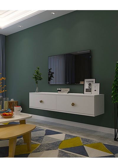 Tda1202b - Zuzu Duvara Montaj Tv Stand Beyaz-gold 120cm Beyaz