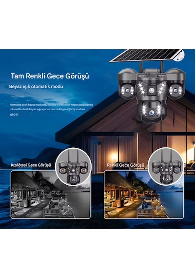 Ultimate 7070 Solar Güneş Enerjili İnsan Takibi 15mp 3 Lens 4g Akıllı Kamera Okam Pro Uygulama
