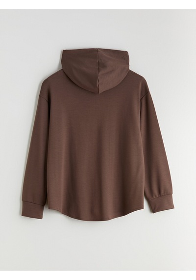 Lcw Everyday Kahverengi Kapüşonlu Oversize Kadın Fermuarlı Sweatshirt