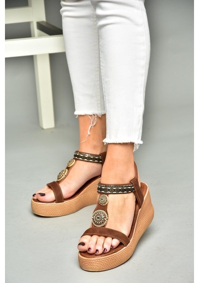 Fox Shoess258136009 Taba Dolgu Tabanlı Kadın Sandalet Taba